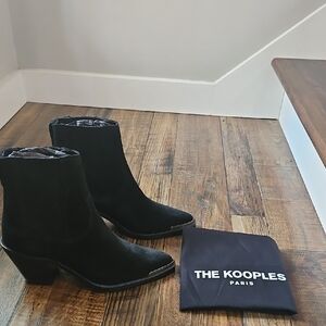 New The Kooples (Paris) Women's Elegant Black Suede Leather Pointed Heeled Boots